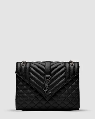 Saint Laurent Envelope Medium In Quilted Leather Silver