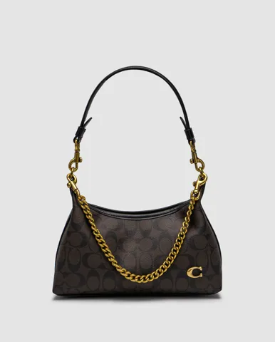 Coach Juliet Shoulder Bag Leather In Signature Canvas Brown