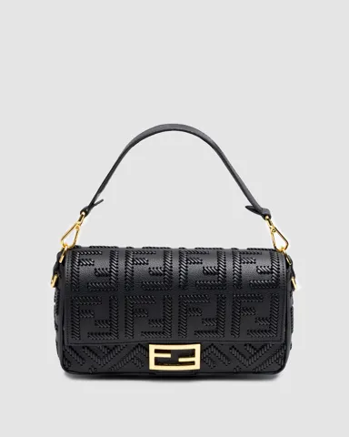 Fendi Baguette With Macro Topstitches Black Leather
