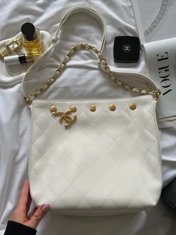Chanel Small CC Quilted Shopping Bag Milk/Gold