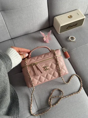 Chanel Caviar Quilted CC Top Handle Long Vanity Pink