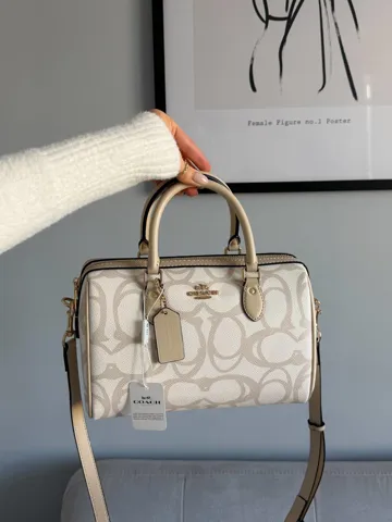 Coach Rowan Satchel Bag In Sketch Signature Canvas Gold/Ivory