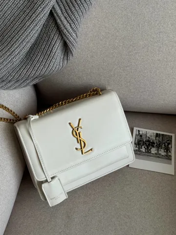 Yves Saint Laurent Medium Sunset in Smooth Leather White/Gold